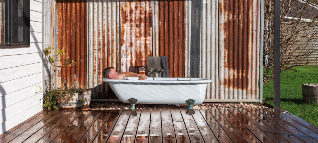 Outdoor bath tub at Little Hop House near the Ferguson Valley